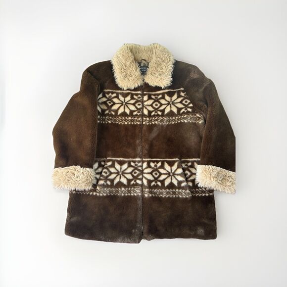 VTG Nordic Lights Faux Fur Parka Jacket Size L Womens Brown Full Zip - Picture 1 of 6